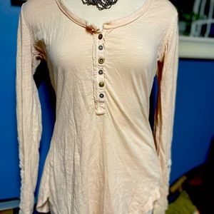 Free People Cream Henley Floral Crochet Long Sleeve